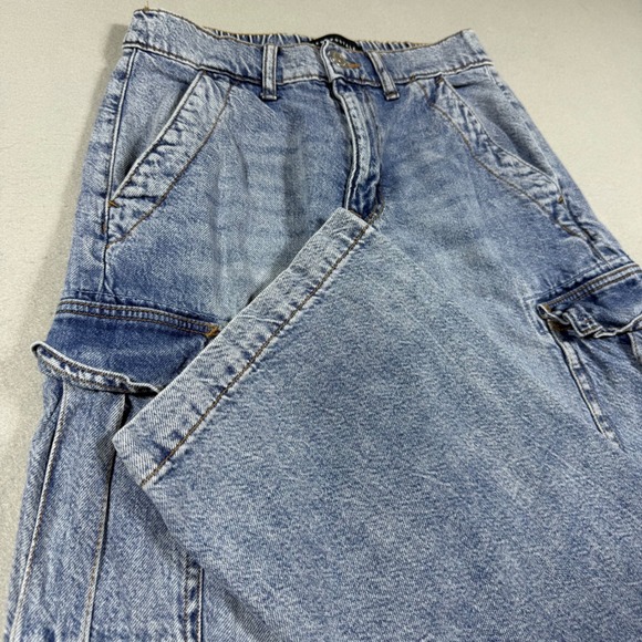 Aeropostale Denim - Aeropostale High Rise Wide Leg Cargo Jeans Blue Denim Light Wash Women S Short